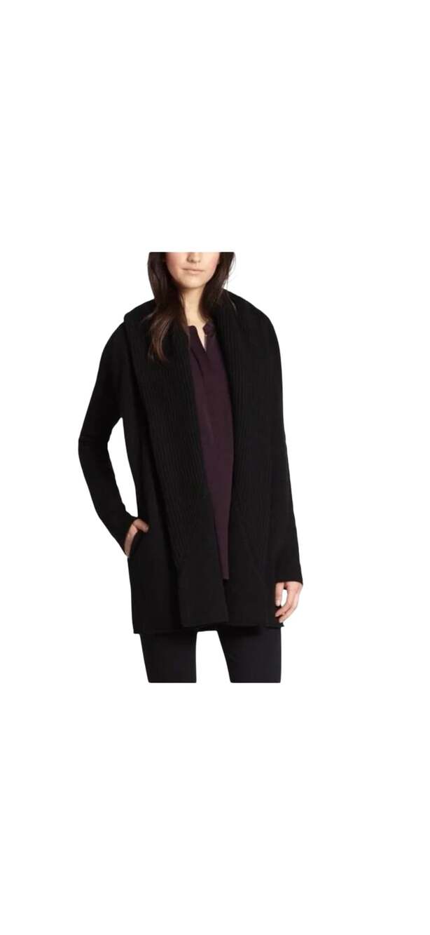 Like New! Vince Black Open-Front Wool Scarf Neck Cardigan Sweater Jacket